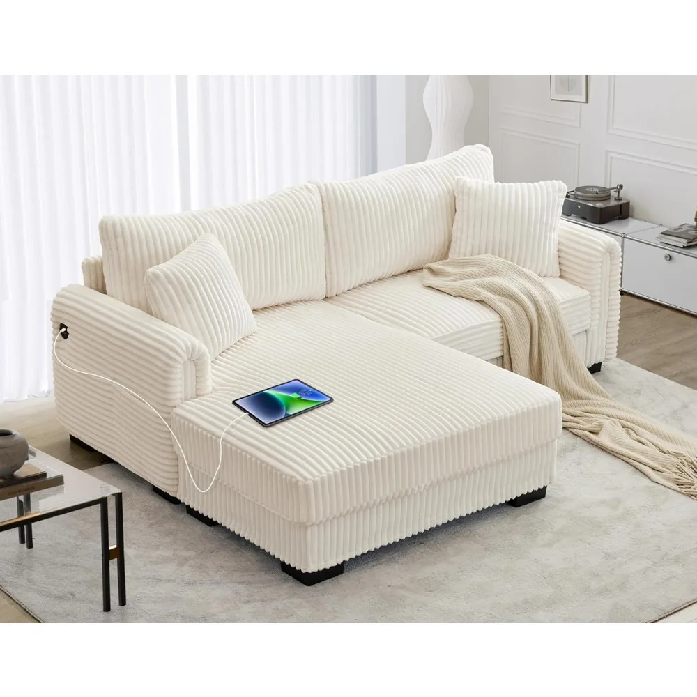 أريكة مقطعية على شكل حرف L، أريكة سروال قصير كبيرة الحجم مع كرسي قابل للعكس، منفذ شحن USB، جيب جانبي #1