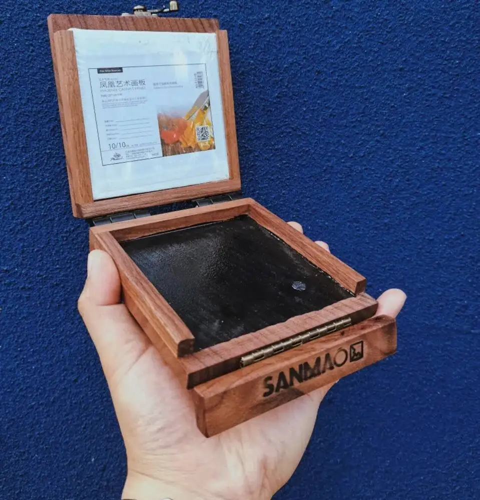 

Handmade Mini Cute Portable Black Walnut Wood Oil Painting Box Palm Painting Tools