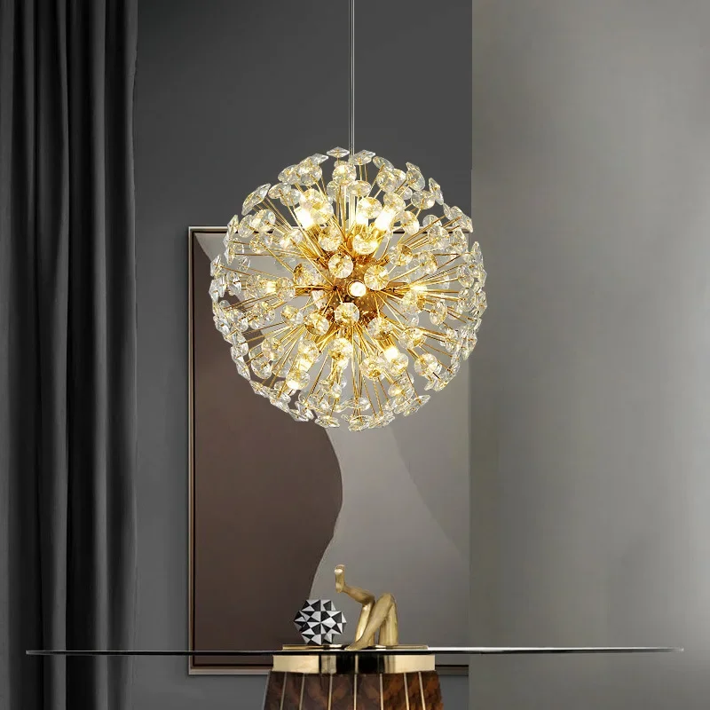 Light Luxury Crystal Dandelion Pendant Lamp Spark Ball Creative Design Modern LED Lights for Bedroom Restaurant Bar Living Room