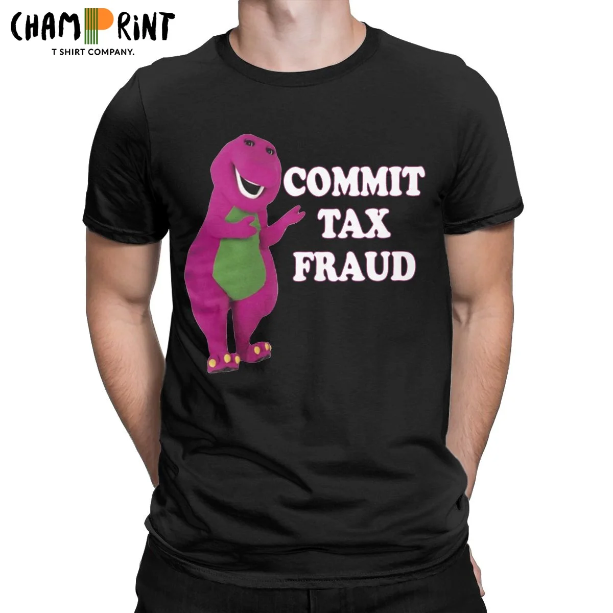 Men's Commit Tax Fraud T Shirts Barney Purple Dinosaur 100% Cotton Tops Vintage Short Sleeve Crew Neck Tee Shirt Adult T-Shirt