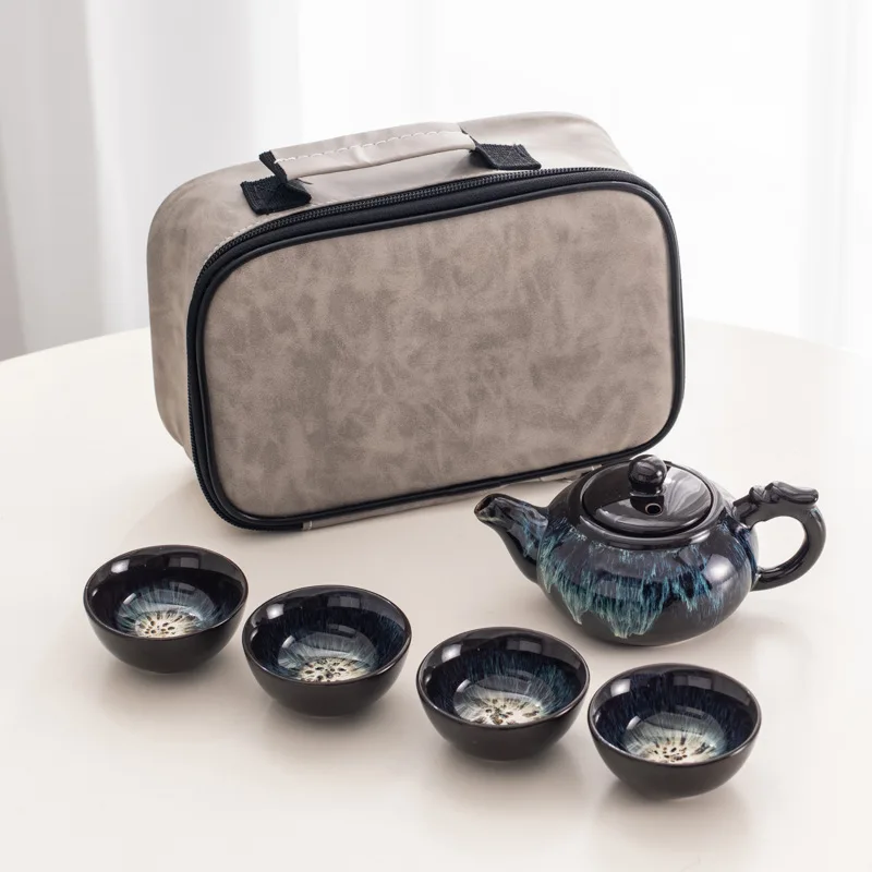 

Ceramic Kiln Turned Sand Gold Portable Travel Tea Set