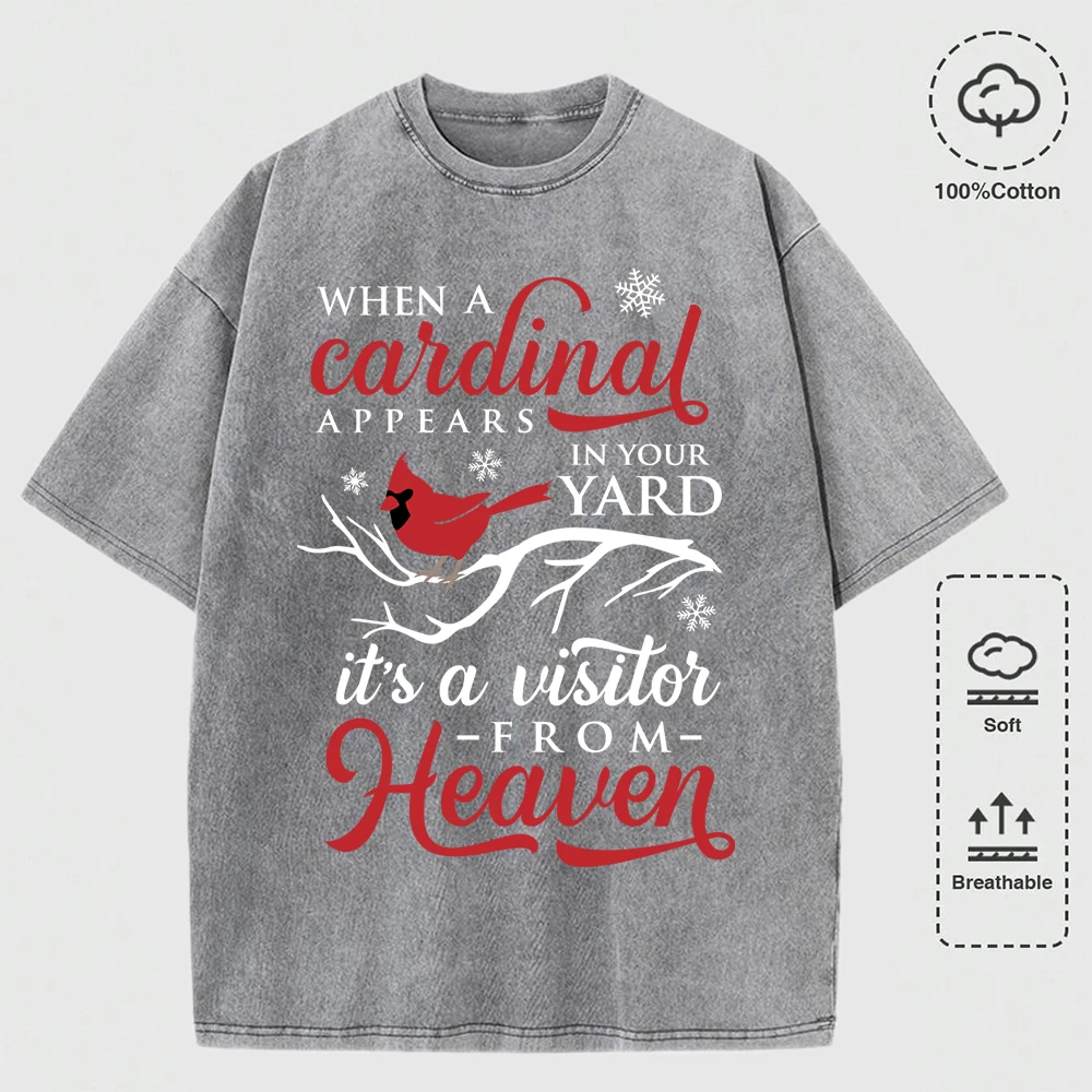 

Cardinal Bring Happiness Pattern Men Washed T Shirts Casual Fashions Cotton T-Shirt Loose Crewneck Top Vintage All-Match Clothes