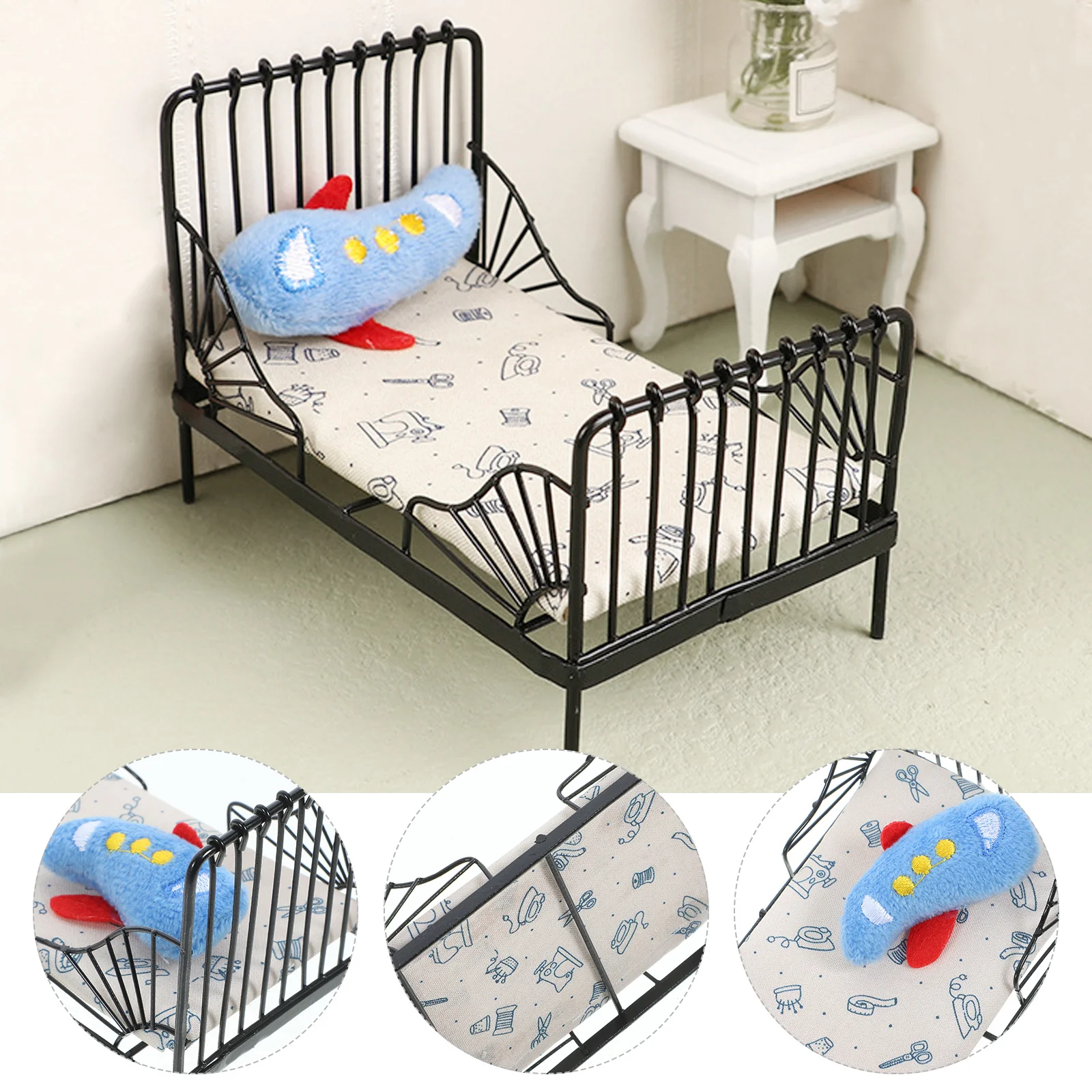 Muebles de cama para casa, Mini modelo de casa de muñecas, adorno en miniatura, accesorio en miniatura para dormitorio