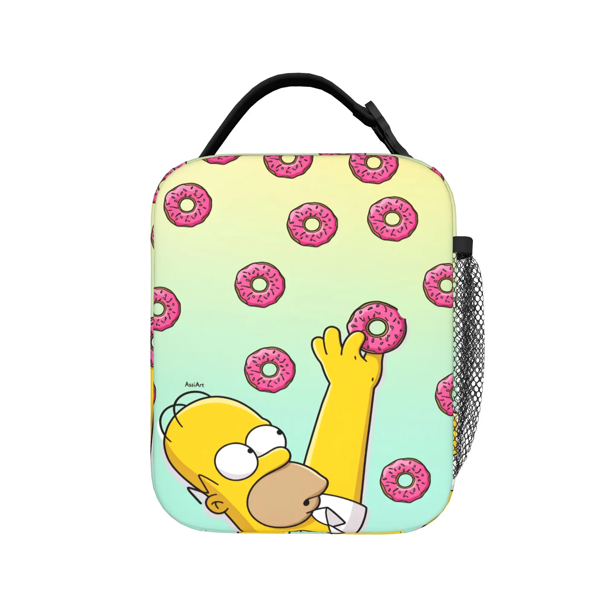 S-Simpsons Homer Donut Pattern Lunch Bag  Office Lunch Box For Child Retro Custom Thermal Lunch Bags Oxford Portable Cooler Bag