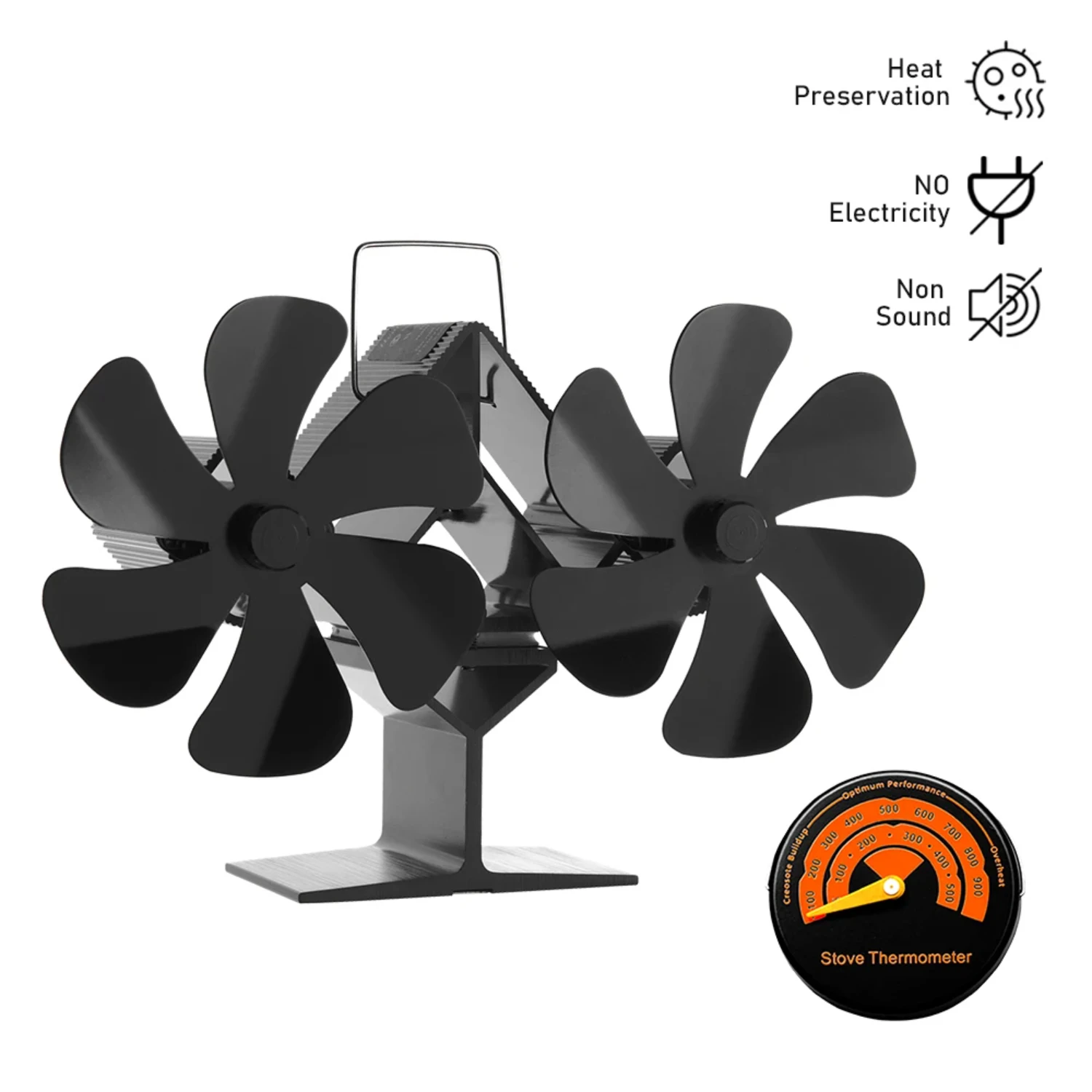 

12 Blade Heat Powered Stove Fan Double Fireplace Fan Log Wood Burner Heat Powered Eco Winter Warm High-efficiency Heat