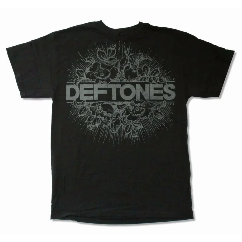 Women Fashion Floral and Deftones Skull Graphic T shirts Black Short Sleeve Cotton Tops O-neck Loose Harajuku T-shirts