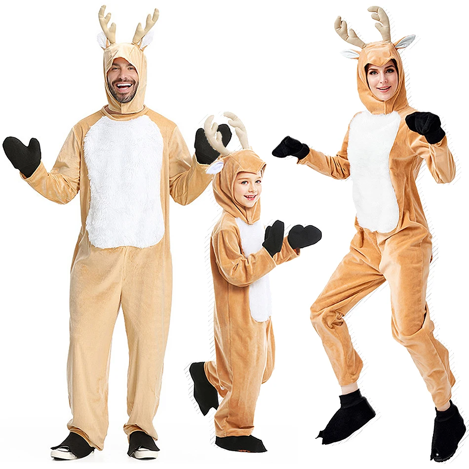 

Parent-Child Christmas Reindeer Performance Costume Children Adult Elk Animal Cosplay Jumpsuits Set Boy Girl Xmas Party Clothing