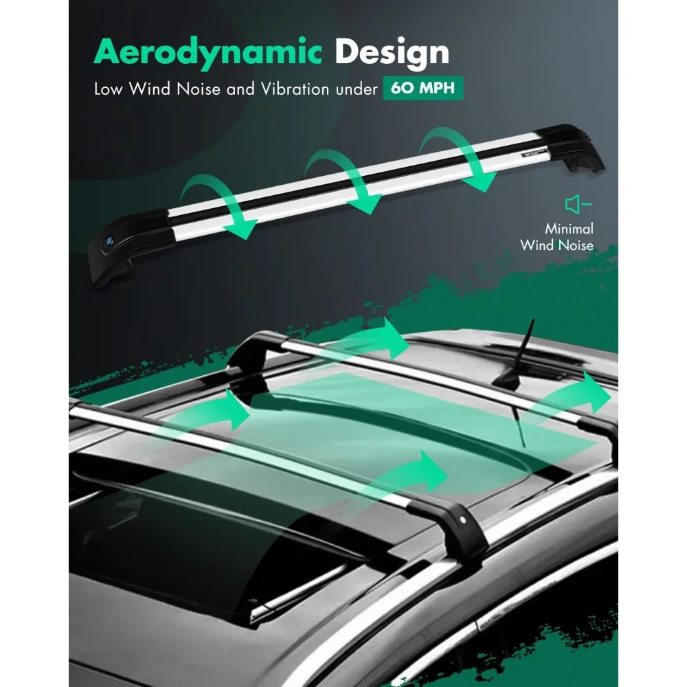 Universal Roof Rack Cross Bars for Volkswagen Tiguan 2010-2018, 220LBS Capacity, Silver Finish