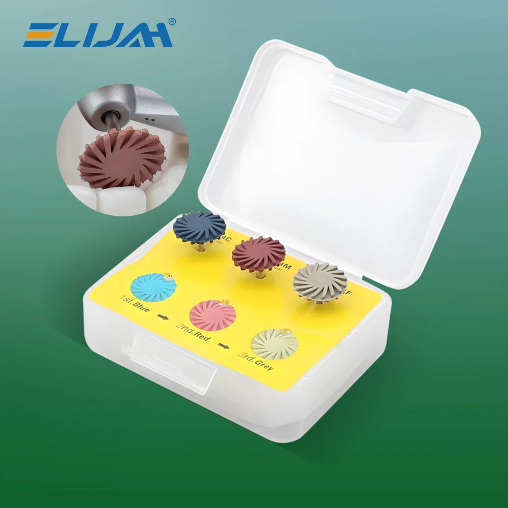 6 pçs/caixa disco de polimento de resina compuesta dental polidor de borracha 14mm roda 3 cores espiral flex escova instrumento odontologia