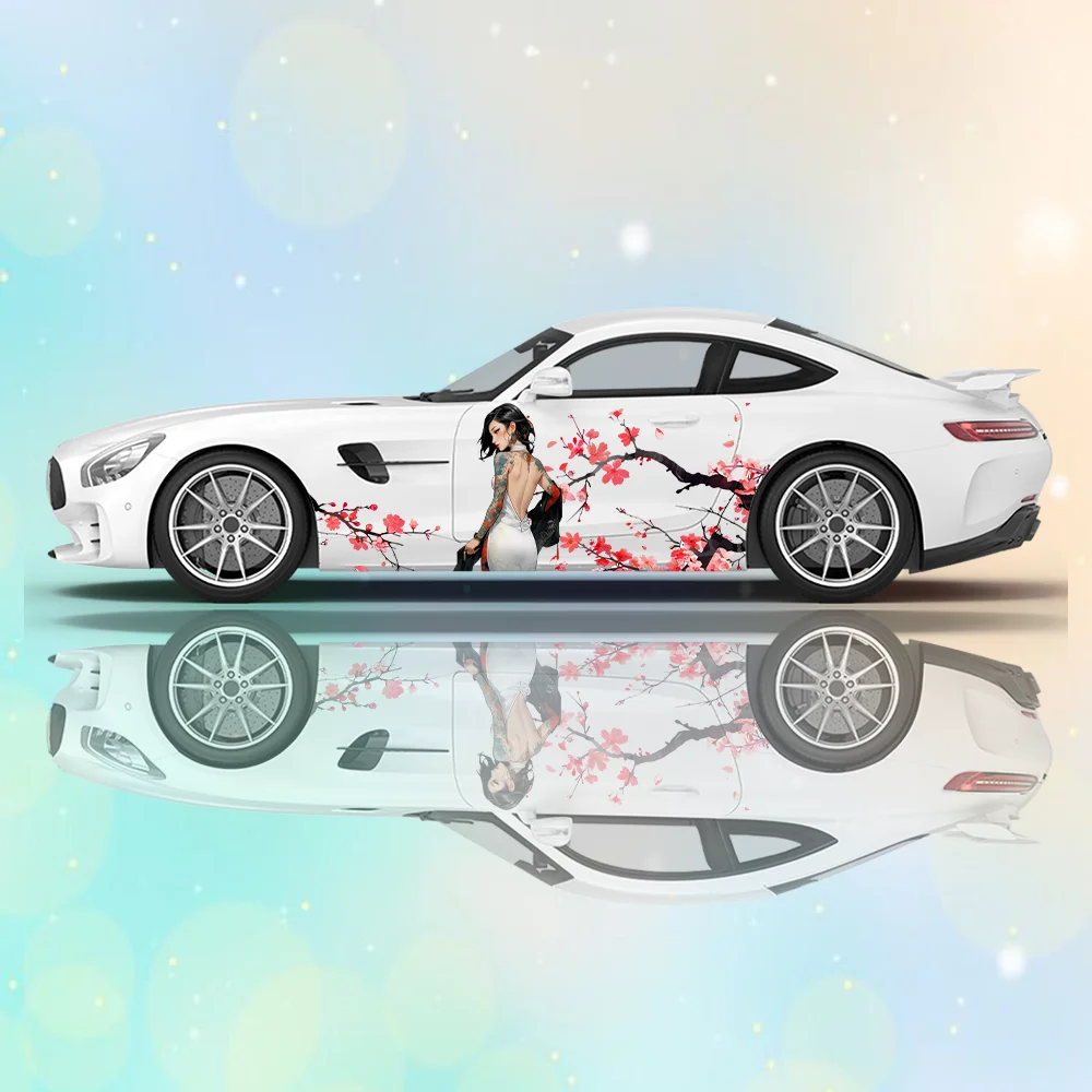 

Sideways Lady Cherry Blossoms Car Vinyl Wraps Decal PVC Anti Scratch Sticker Suitable for Trucks SUV Decor Auto Accessories Gift