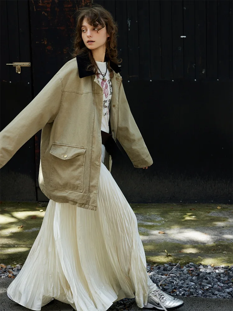 

Женская утепленная куртка BMLT из чистого хлопка оверсайз с воротником, осенняя, в винтажном стиле, с цветными вставками, укороченная, верхняя одежда