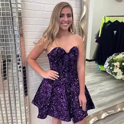 Customized Above Mini Skirt Homecoming Sequins Prom Party Evening Dresses Graduation Gowns Formal Occasion