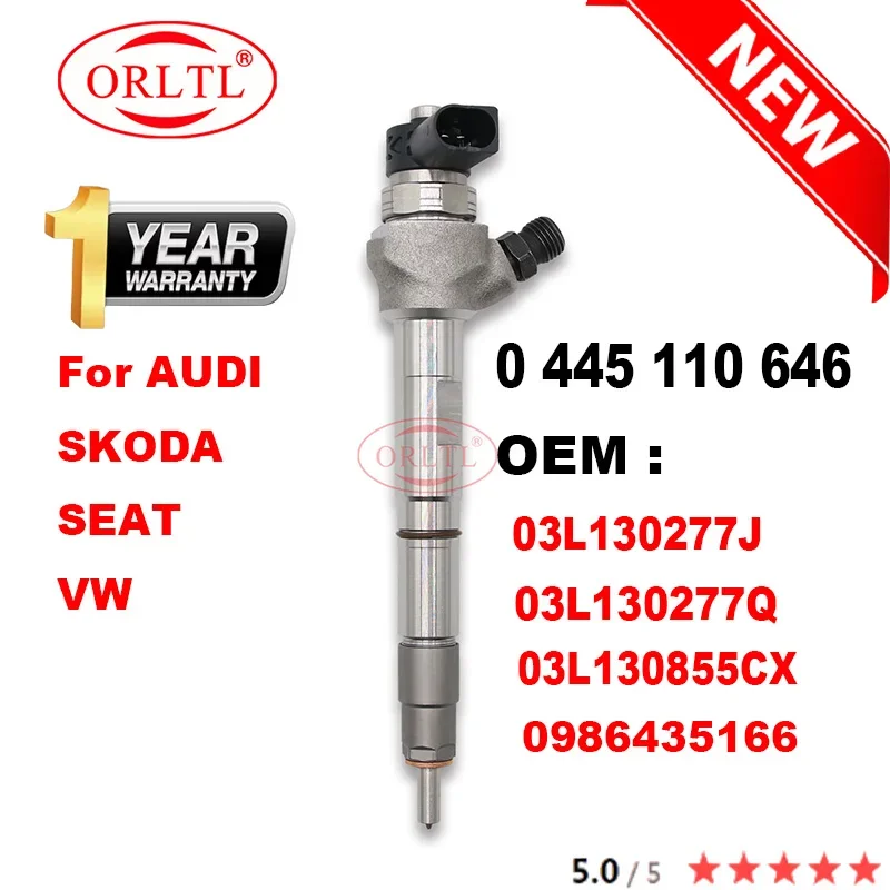 

NEW 03L130277J 0445110646 Diesel Injector Euro5 0 445 110 646 03L130277Q For AUDI SKODA SEAT VW 03L130855CX 0986435166