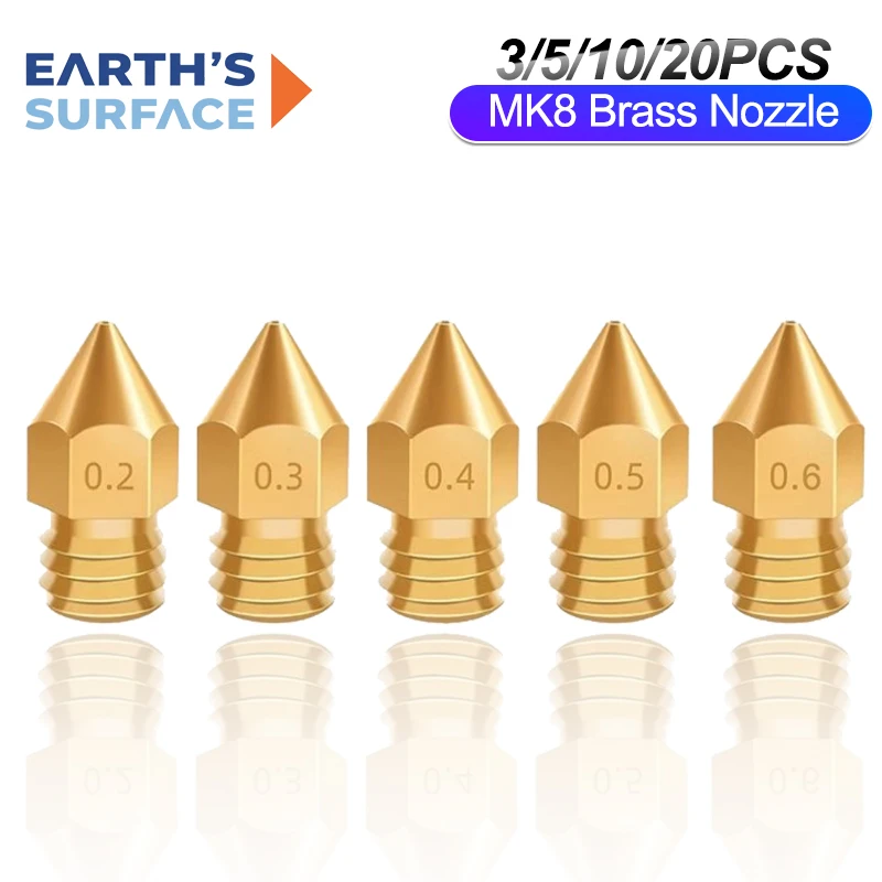 MK8 Brass Nozzle 0.2MM 0.3MM 0.4MM 0.5MM 0.6MM Extruder Print Head Nozzle for 1.75MM CR10 CR10S Ender3 3D Printer Parts 10/20Pcs