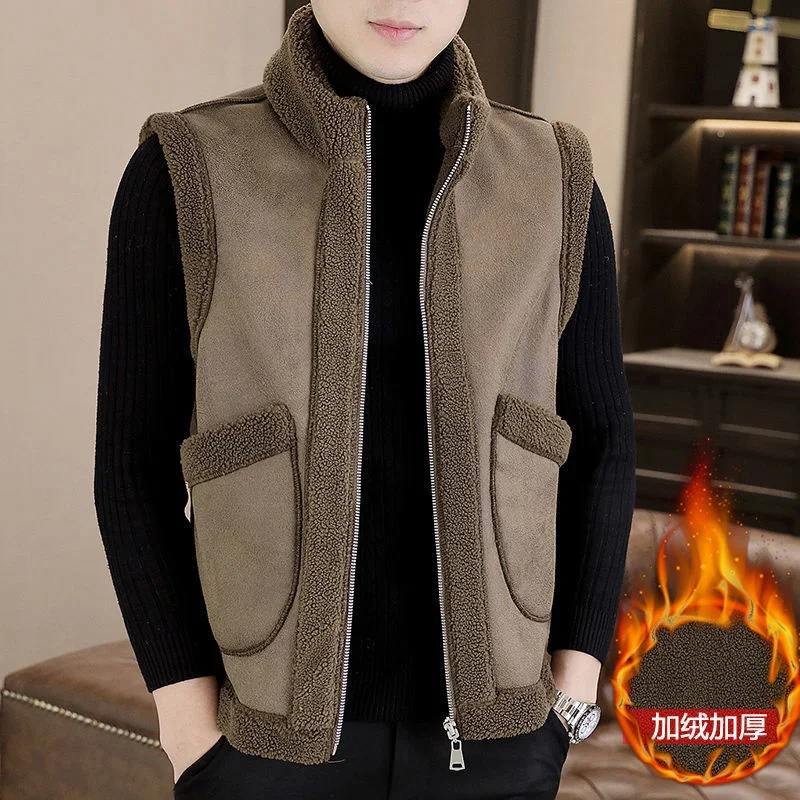 

Double-sided Jacket Vest For Men High Quality Winter Lamb Wool Coat Warm Fashion Casual Gilet Male Jacket Sleeveless Waistcoat