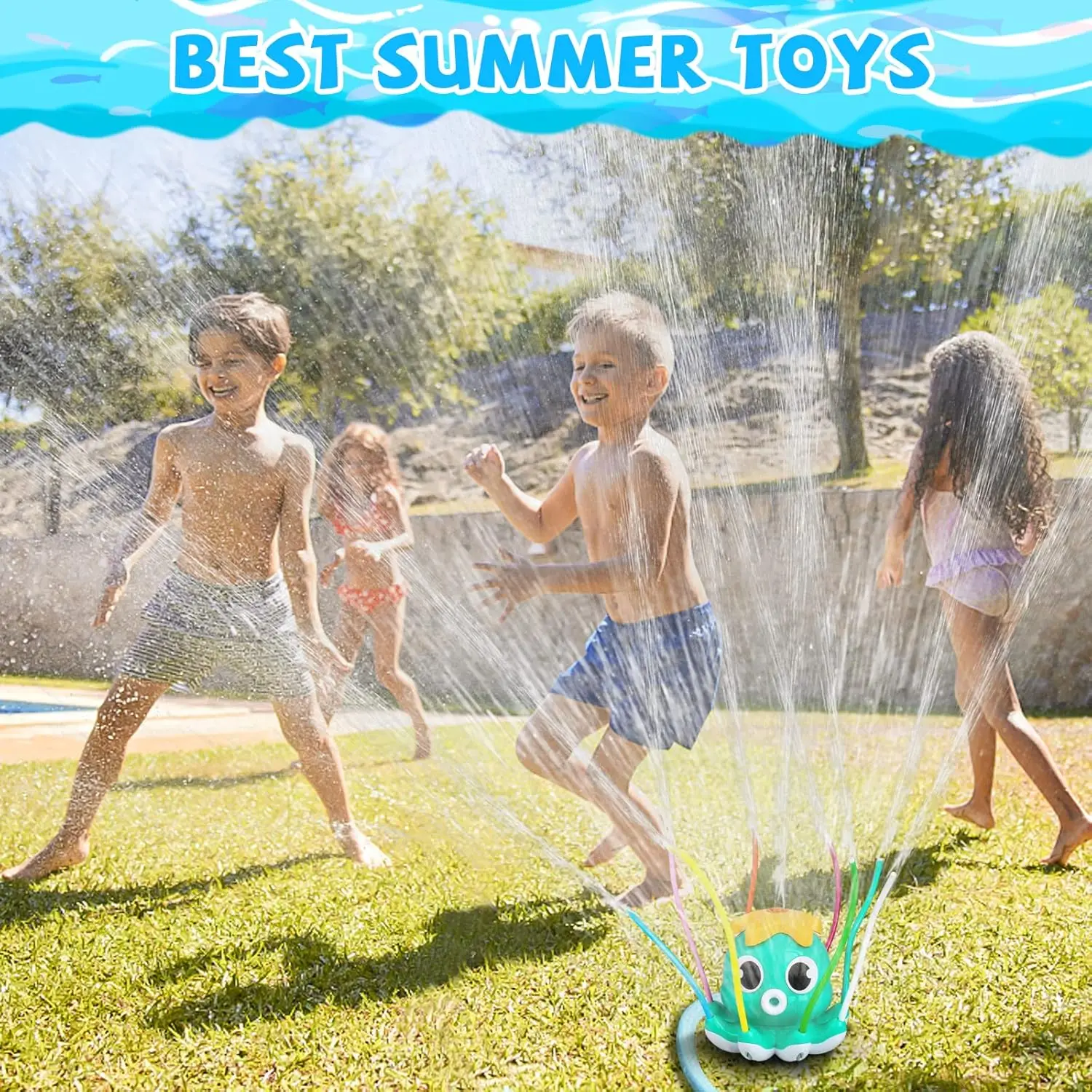 Octopus Waternevel Sprinkler voor kinderen Outdoor Sprinklers Zomer Octopussen Speelgoed met 8 Wiggle Tubes en 2 Slangklemmen