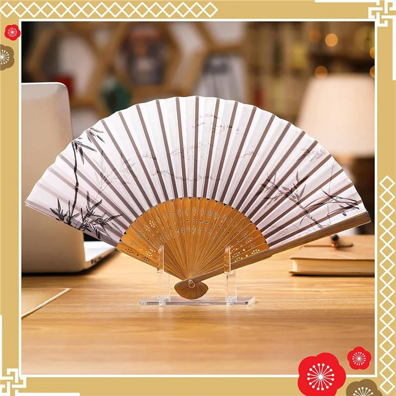 ABZS 8 Pcs Acrylic Fan Display Stand Folding Clear Fan Holder Easel Japanese Chinese Hand Fan Stand Foldable Handheld Fan
