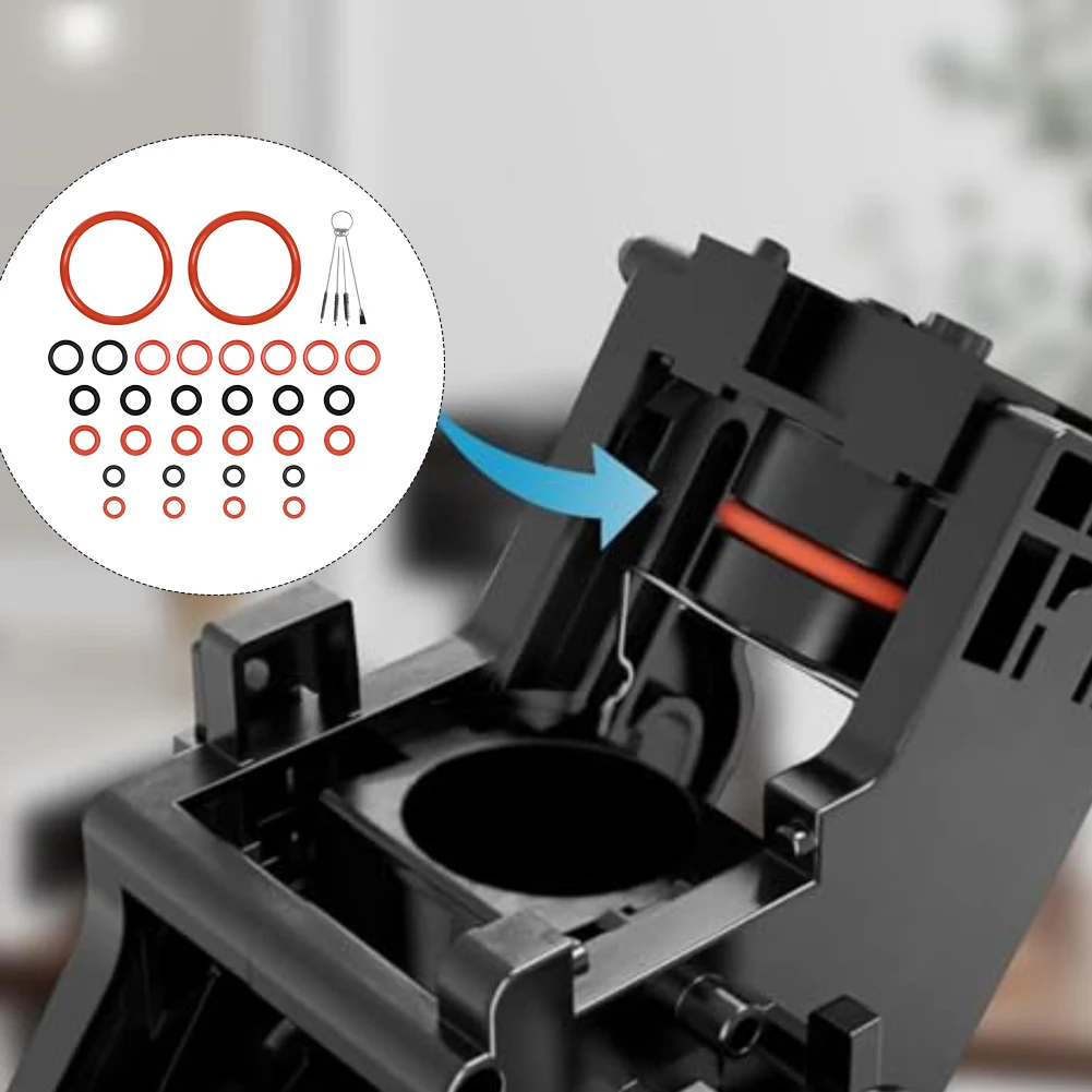 30pcs silicone O rings and 4 in 1 coffee machine brush kit for repair maintenance of water nozzles brewing pistons and valves
