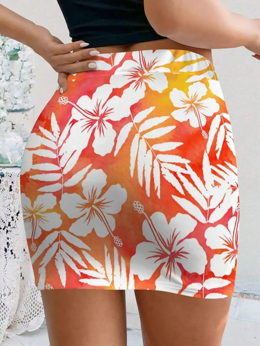 Women Tropical Summer Bodycon Skirt Set