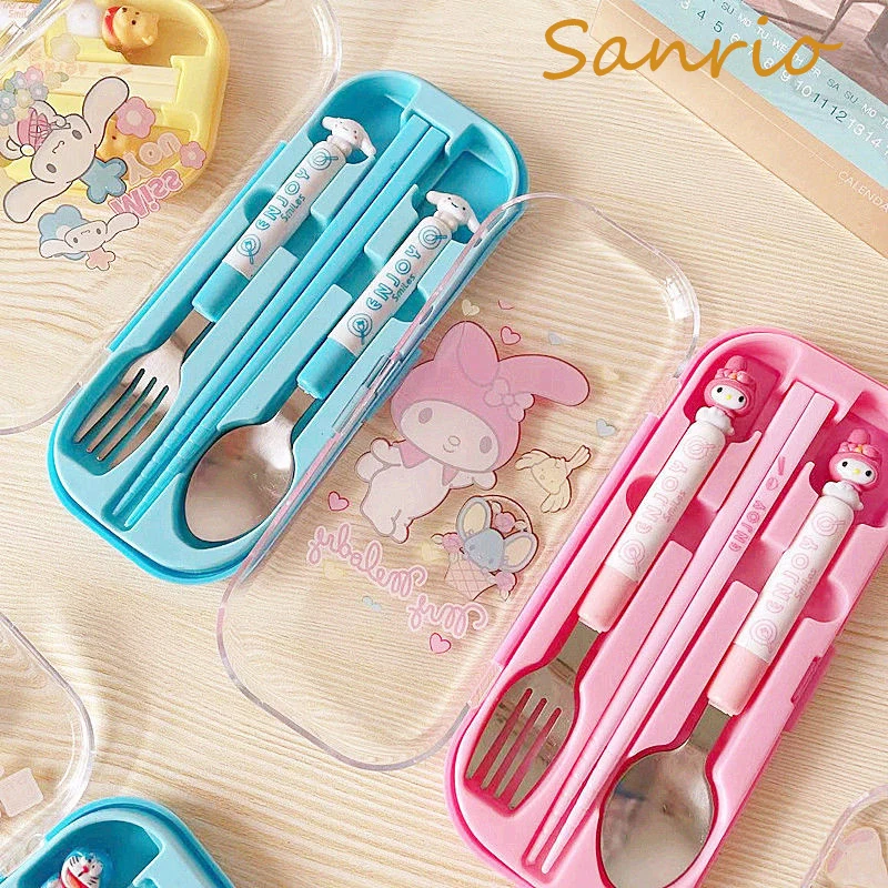 

Sanrio Hello Kitty My Melody Cinnamoroll Pompompurin Little Twin Star BadBadtz-maru Stainless Steel Cartoon Kids Cutlery Set