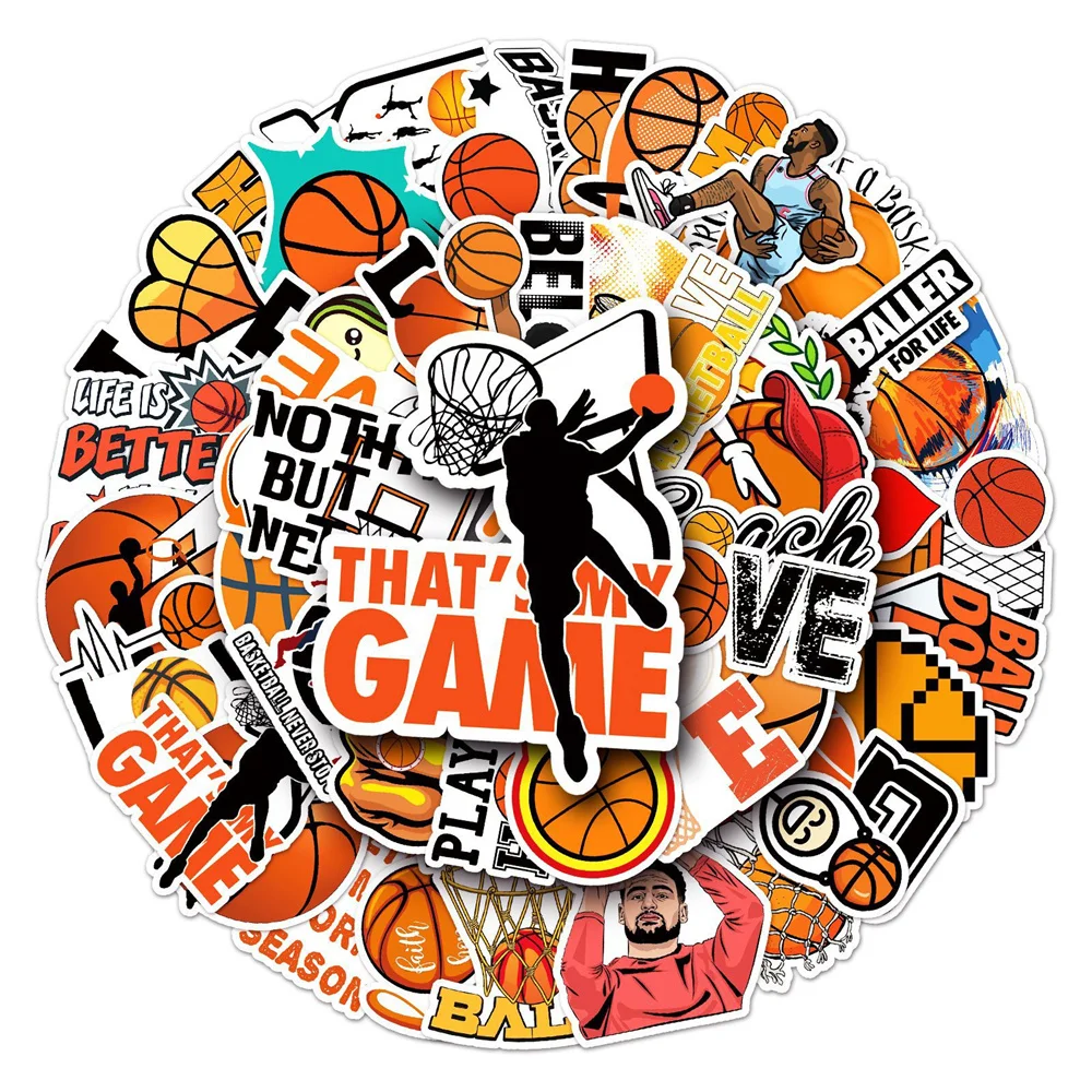 10/30/50PCS Basketball Personalized Graffiti Waterproof Sticker Cartoon Sports DIY Water Cup Refrigerator Guitar HelmetWholesale