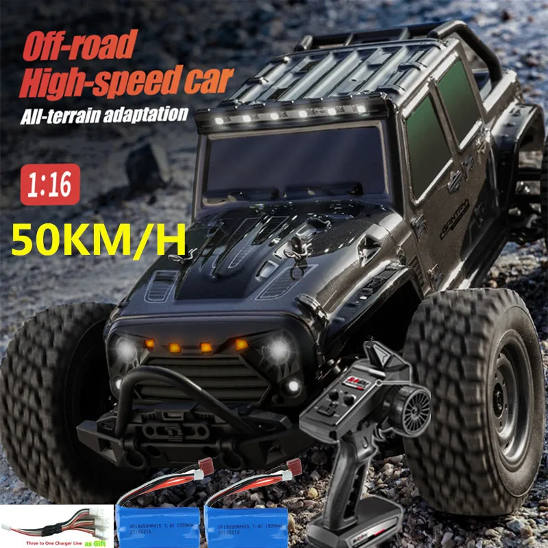 Professional 50Km/h 1/16 2.4GHz 4WD RC Racing Car Brush Strong Magnetic Motor 5-wire Steering Gear Spring Shock Climbing Toy