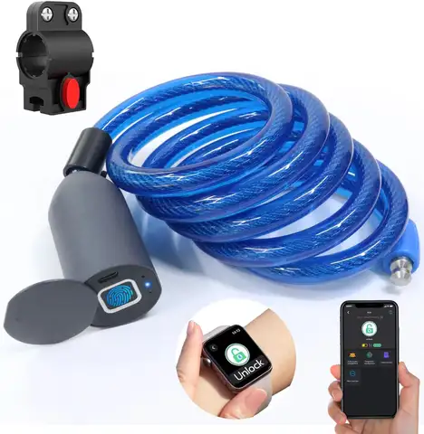 Fingerprint Cable Lock, 4.9FT Heavy Duty Anti-Theft Smart Bike Lock, Keyless Biometric Bluetooth App Lock for Bicycle Scooter