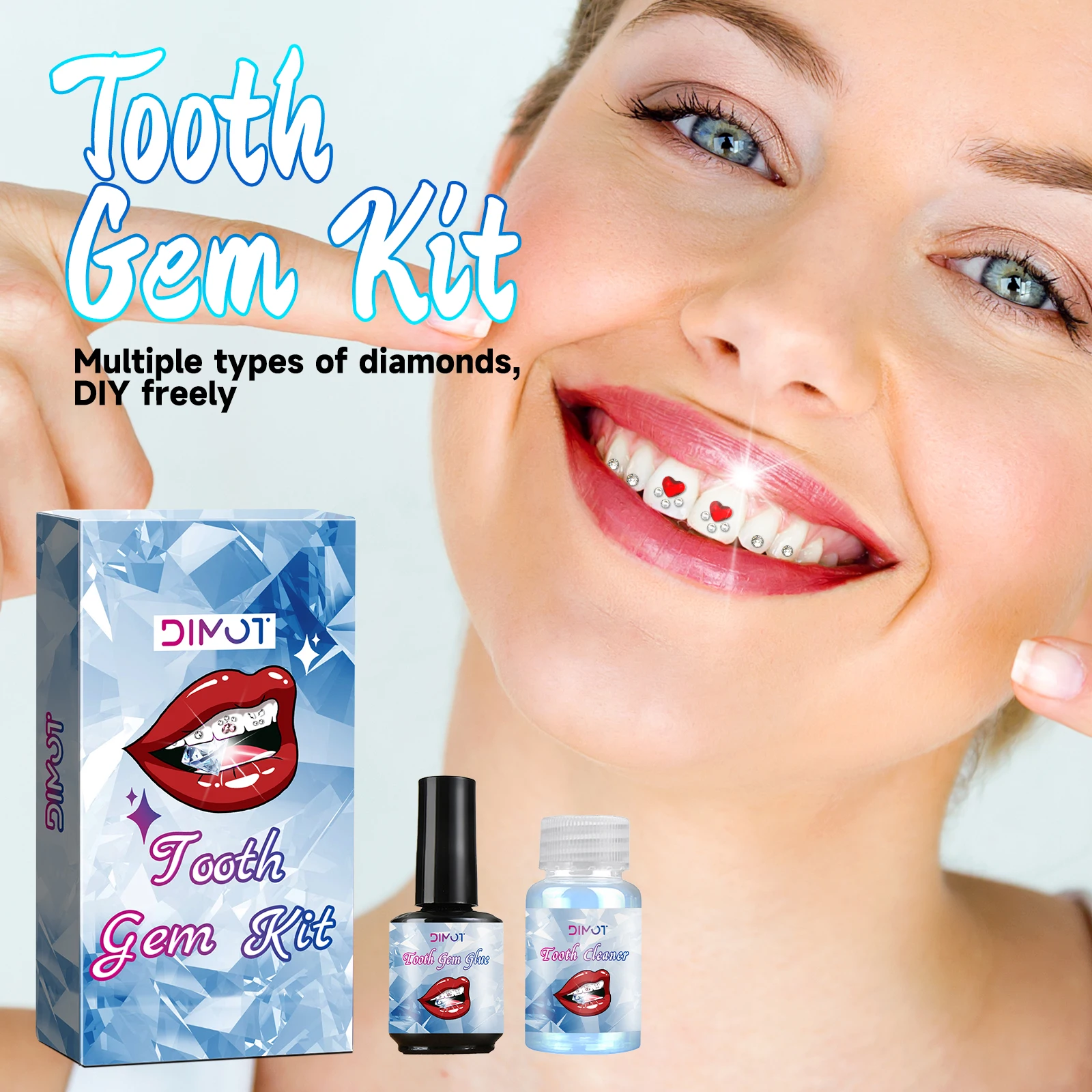 Dental Tooth Gems Kit DIY Crystal Diamond Ornament Secure Adhesive Various Shapes Color Teeth Jewelry Denture Teeth Decoration