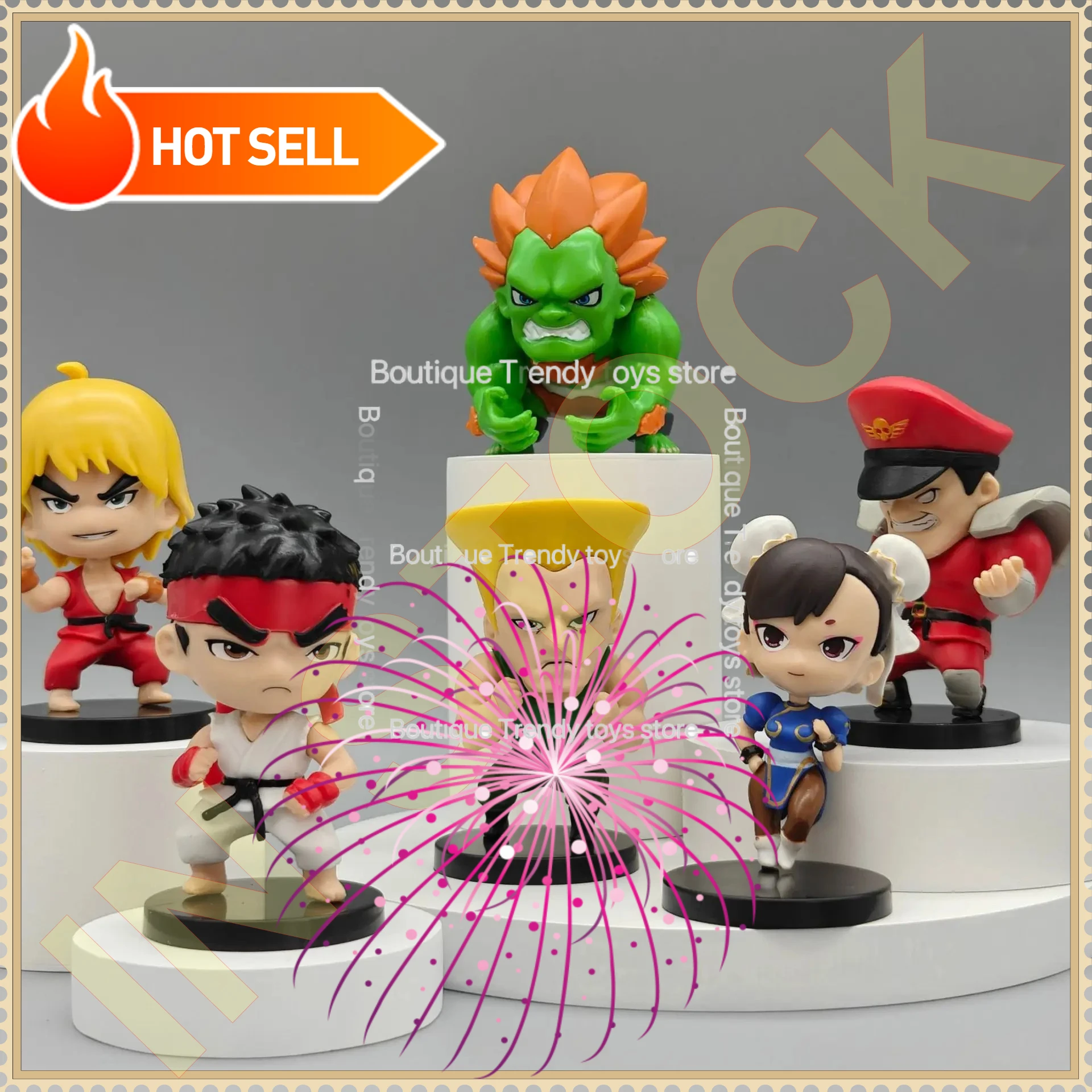 

В наличии: Набор из 6 фигурок Street Fighter: Рю, Чун Ли, Кен, Гайл, Акума — классические персонажи игры, коллекционные модели из ПВХ.