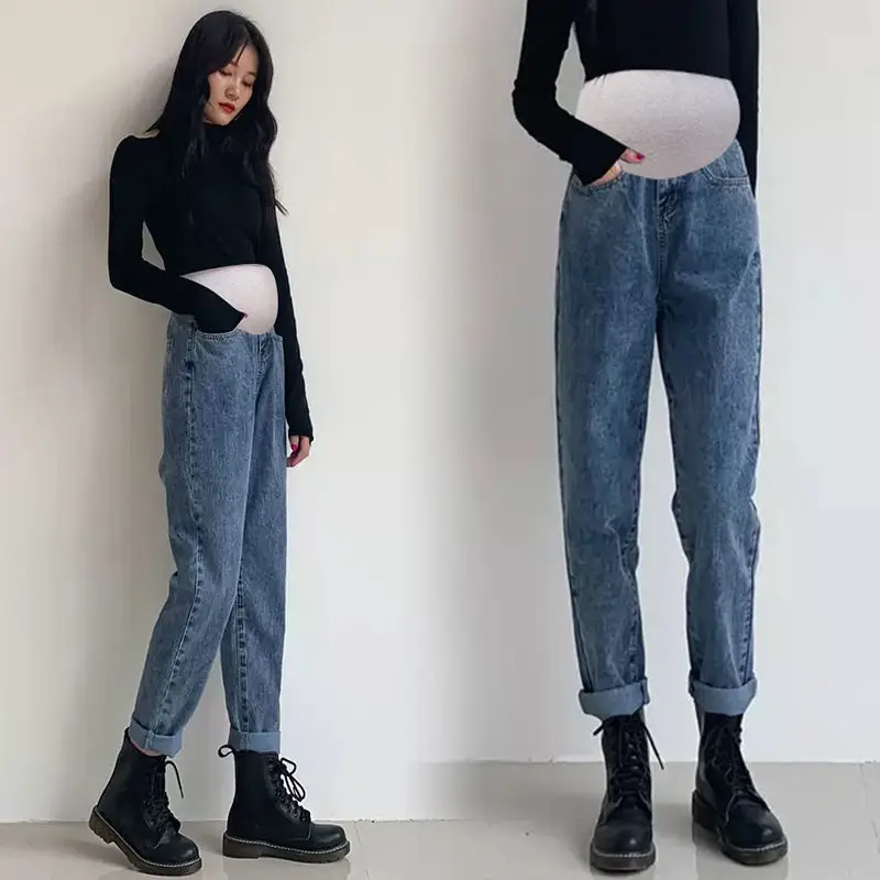 Schwangerschaft Bauch Hosen Freund Jeans Umstands hose für schwangere Frauen Kleidung hohe Taille Hosen lose Jeans