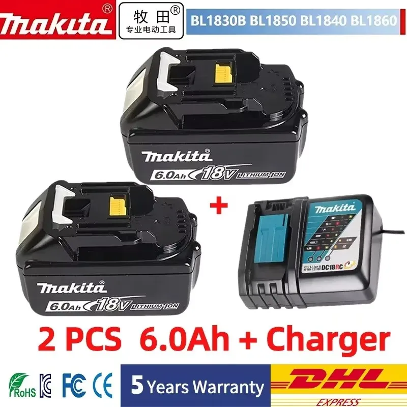 Reemplazo de batería potente de 18V, 6,0 Ah, Compatible con Makita, BL1860, BL1850B, BL1830 Series