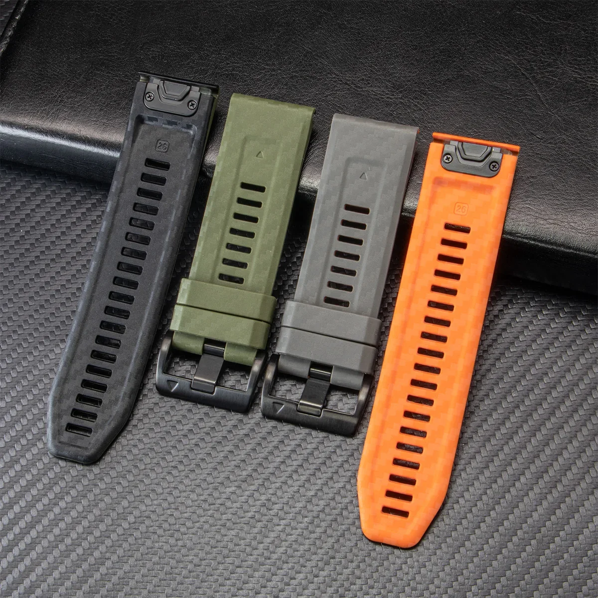 22/26mm Silicone Watch Band Carbon Fiber for Garmin Fenix 8/5X/6X/7x /Tactix7pro Quick Release Loop Strap Replacement for Garmin