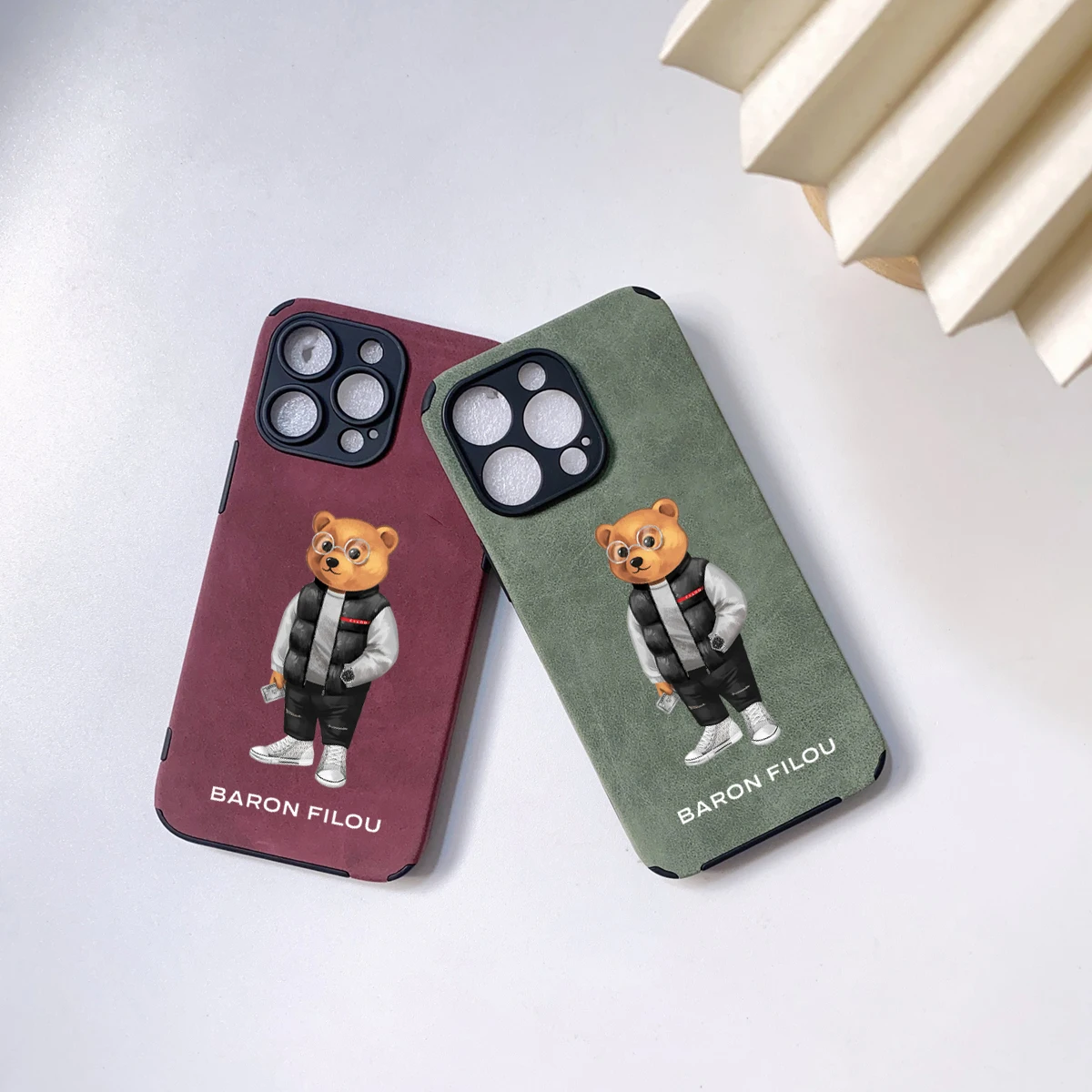 BARON FILOU leather Soft Case For Iphone 15 14 13 12 11 Pro Mini 7 8 Se Plus Xr X Xs Max Phone Cover outdoors BEAR Fundas Capa