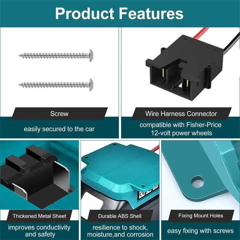 Power Adapter Wheel For Makita 18V BL1860B,BL1830B,BL1840B Li-ion Battery with Wire Harness Connector and Fuse Holder