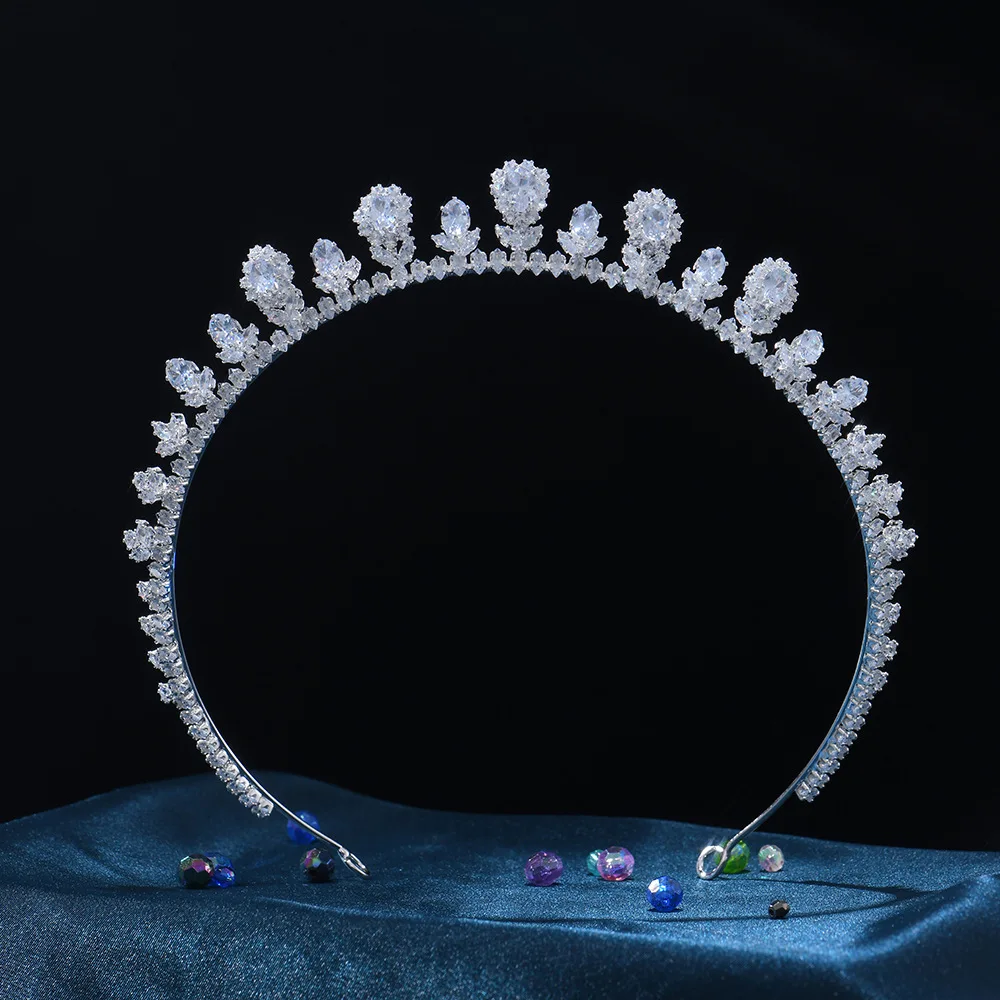 Wedding Tiaras For Bride Bridal Crowns Girls Teeth Women Hair Jewelry Accessories Cubic Zirconia Pageant Prom Party Headdress