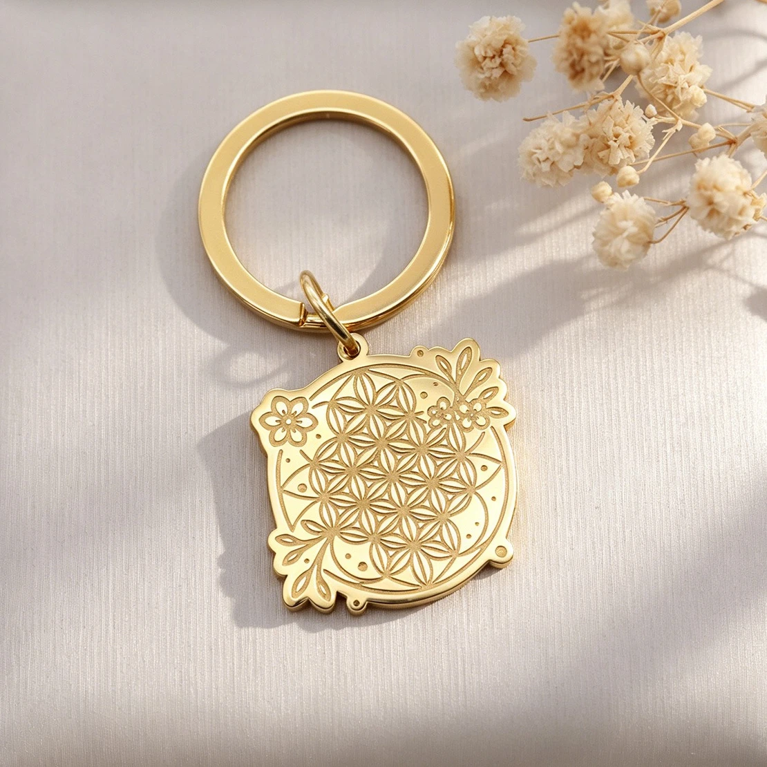 Minimalist Minimalist Engraved Floral Frame Flower Of Life Pendant Stainless Steel Keychain For Men Women Hipster Vintage Jewelry Gift - Aliexpress Deal