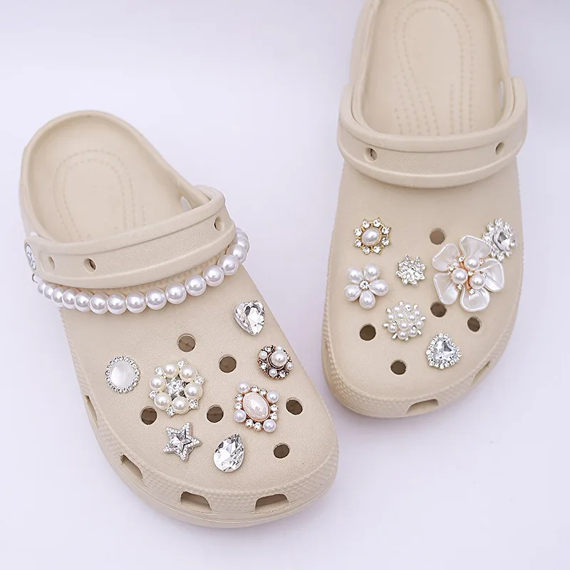 15-teiliges Modisches Schuh-Charms-Set für Sandalen und Clogs, DIY-Zubehör, Strass-Perlen-Kette, Personalisierte Schuhdekoration für Damen – Detail 5