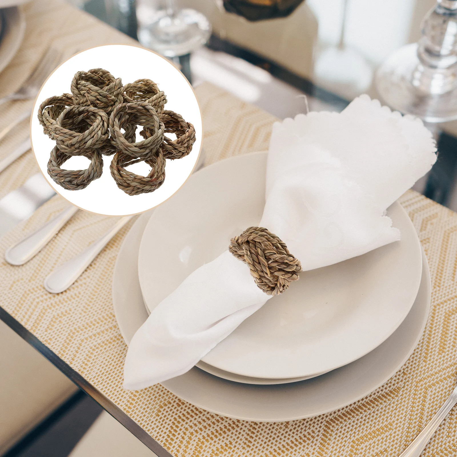 

12Pcs Rustic Handmade Boho Woven Napkin Rings Jute Serviette Buckle Holders Farmhouse Table Party Wedding Bridal Shower Decor