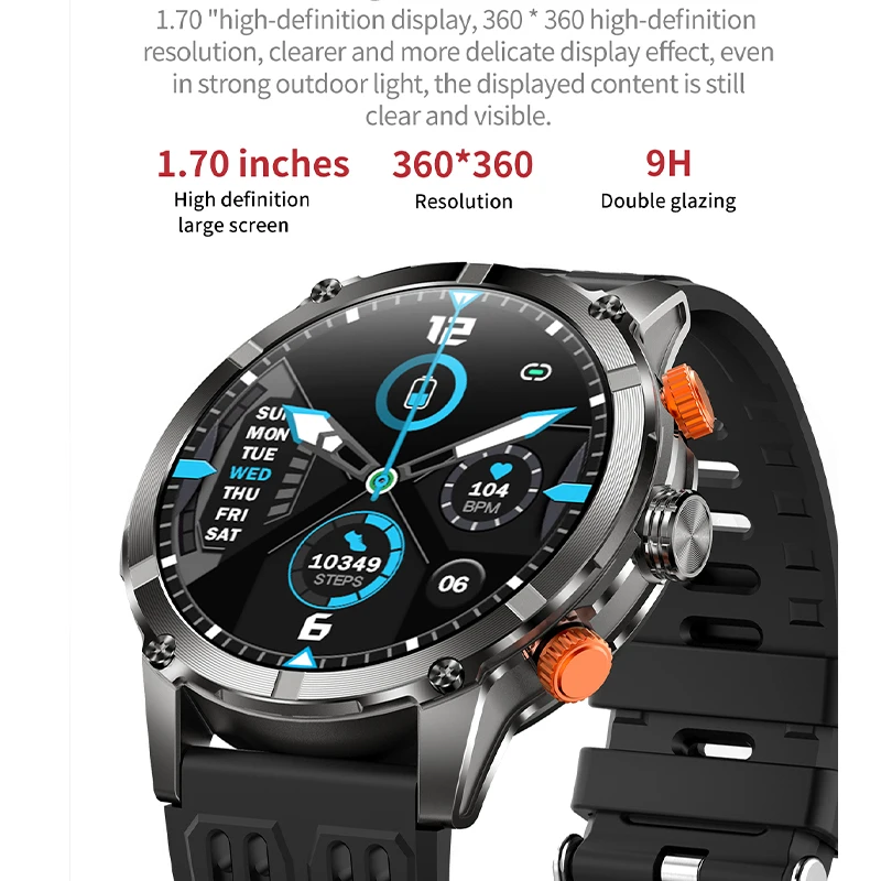 Men Outdoor Smart Watch LED Flashlight 1.7