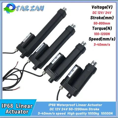 IP68 Waterproof 12V/24V Linear Actuator High Thrust Electric Push Rod 50-800mm Stroke Solar Tracker Motorisation of Door 40mm/s
