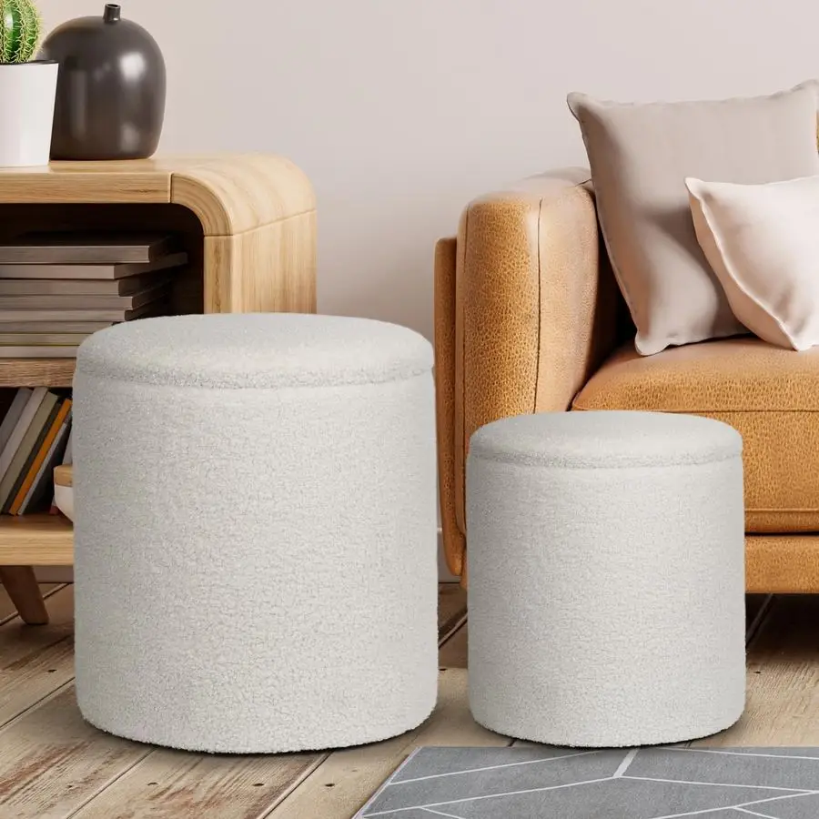 

with Storage, 2 Set Round Velvet Vanity Stool, Storage Ottoman for Bedroom Living Room, Modern Multifunctional Coffee Table Foot