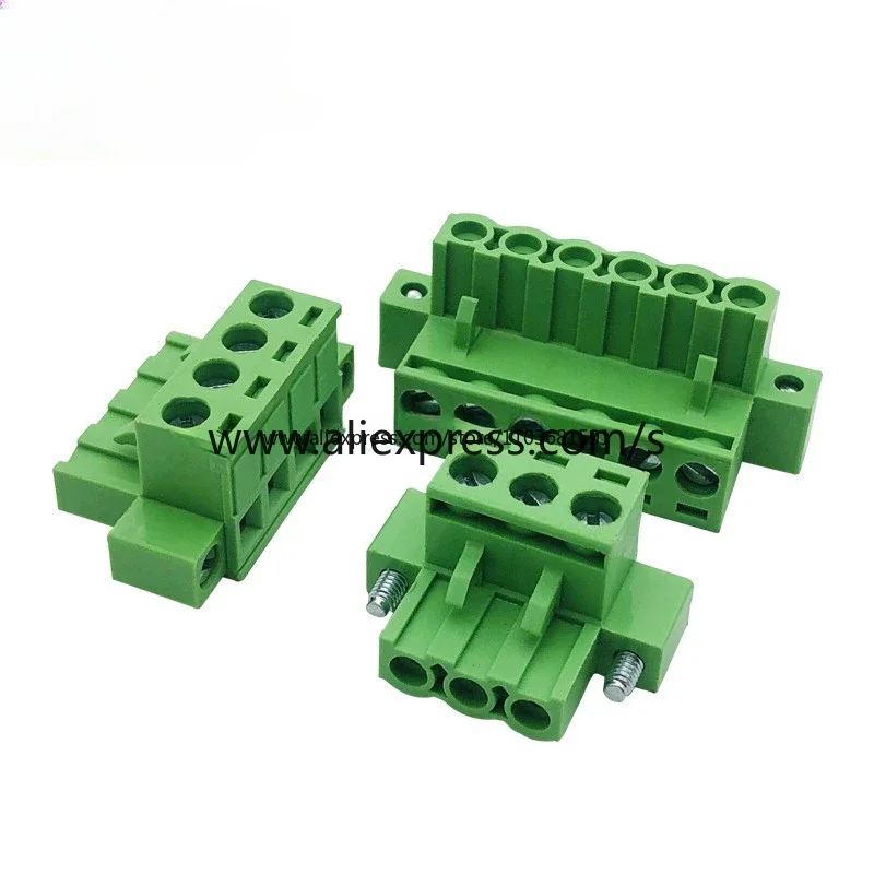 2set 2EDGKM 5.08mm Pluggable PCB Screw Terminal Block Connector 2/3/4/5/6/7-24Pin Male/Female Straight Curved Needle Whit Flange