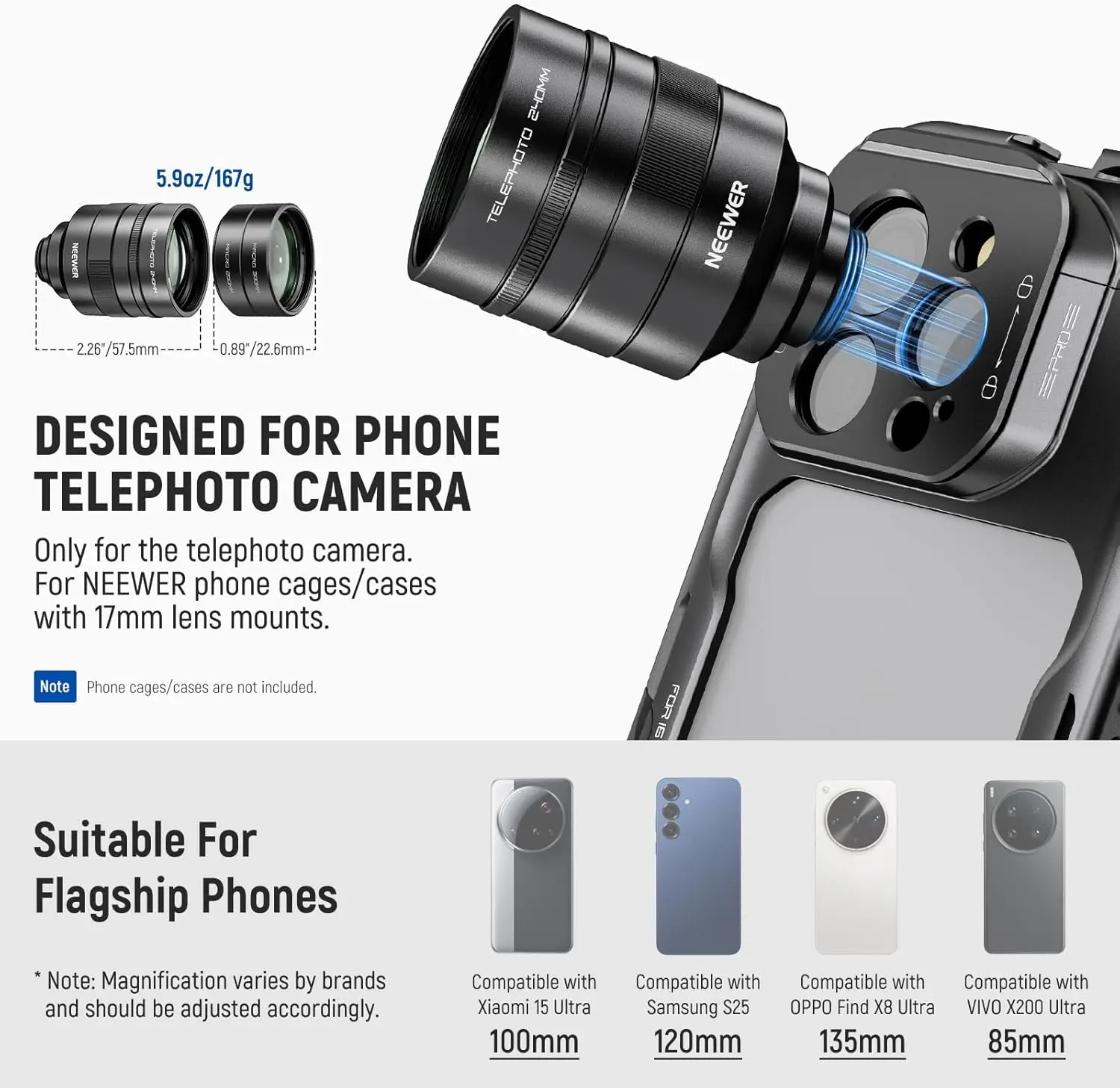 NEEWER 2X Konverter mit 200 mm und 300 mm Makroobjektiven, 17 mm Gewinde für Telefonkamera, Teleobjektiv, iPhone, Android, Samsung – Detail 4