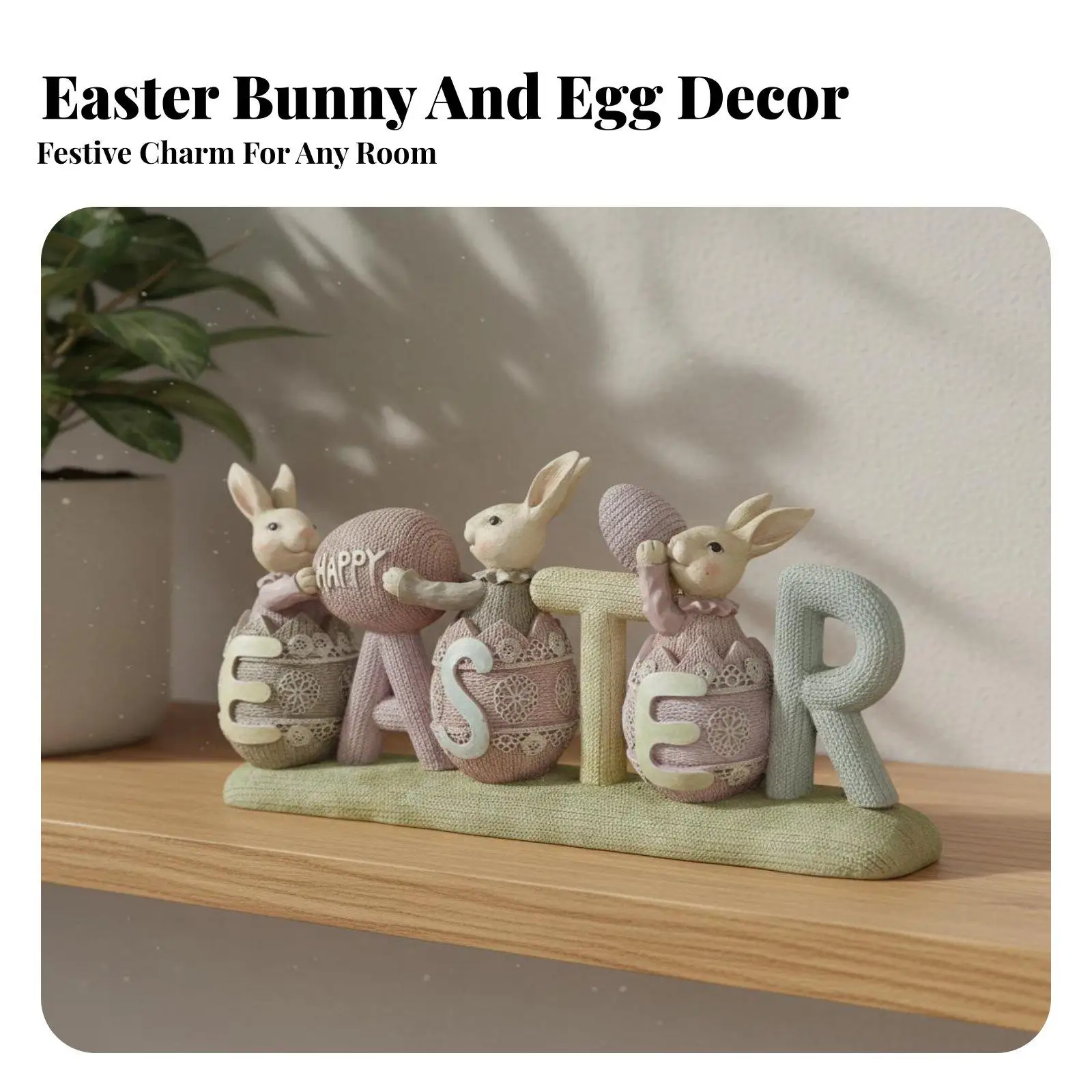 Easter Bunny Egg Figurine Creative Resin Statue Ornaments for Spring, Home Decor