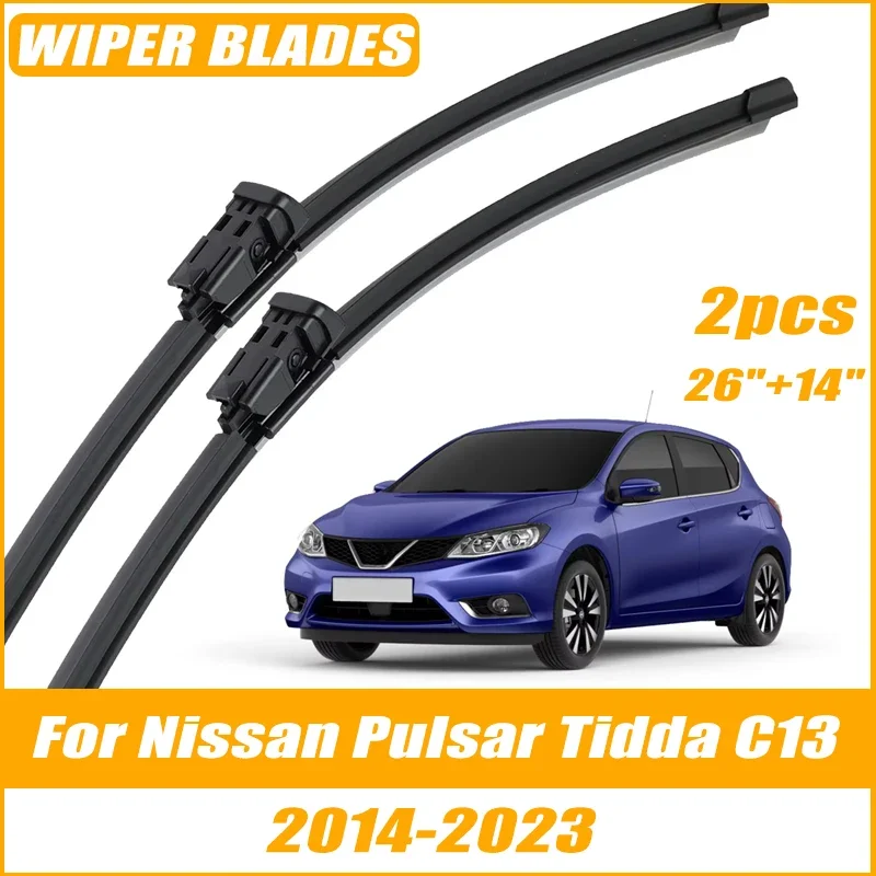 2 Escobillas Limpiaparabrisas Delanteras para Nissan Pulsar Tiida C13 2014-2023, Limpiaparabrisas para Ventana de Coche, Escobillas para Lluvia 26"+14"