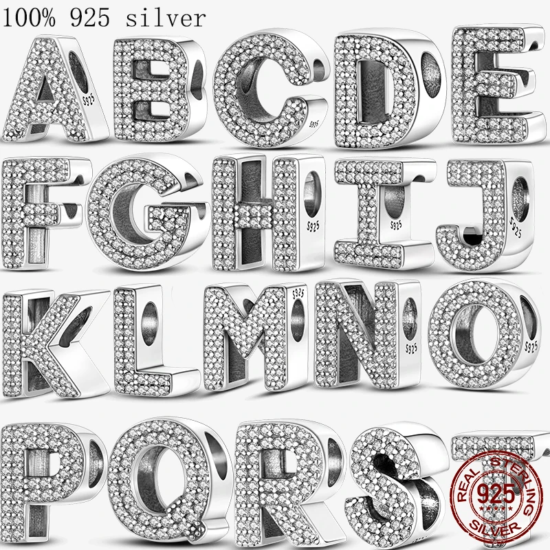 

100% настоящее серебро 925 пробы, буква алфавита A-Z, подвеска с именем, бусина, подходит для оригинального подвески, браслет, аксессуары, ювелирные изделия