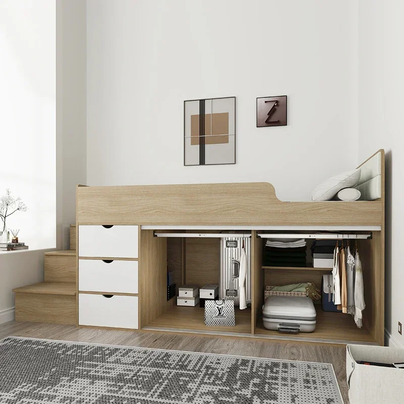 small apartment wardrobe integrated Customized children's half-height bed single multi-functional storage solid wood storage bed