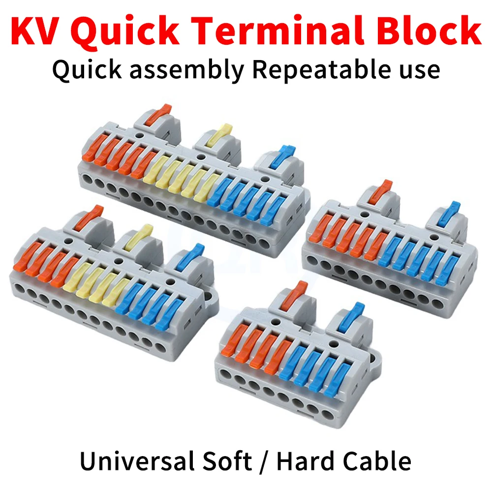 (5 pcs) KV428 KV4210 2 in 8/10 out Quick Terminal Block KV4312 KV4315 3 in 12/15 out KV448 KV4412 Wire Connector