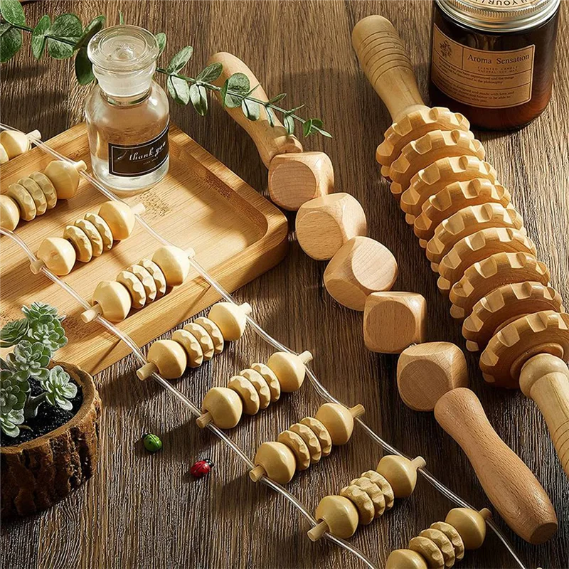 

A27U New 6Pcs/Set Wood Therapy Massage Tools For Body Shaping,Fascia Lymphatic Drainage Massager Body Roller Therapy