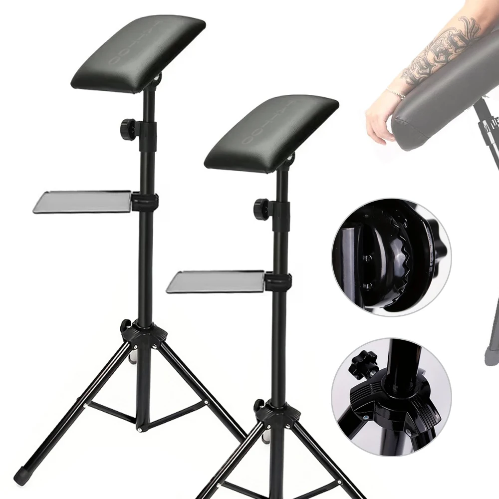 Tattoo Arm Rest Stand with Thicken Tattoo Pad 180° Rotation Adjustable Height Foldable Tattoo Armrest and Legrest Stand